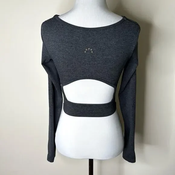 Varley Black Marl Always Warm Sloane Cropped Tee - Picture 2 of 8